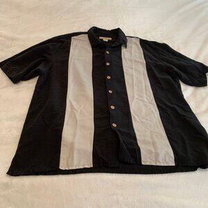 Paradise Blue 100% Silk Black and Ecru Hawaiian Shirt Size XXL
